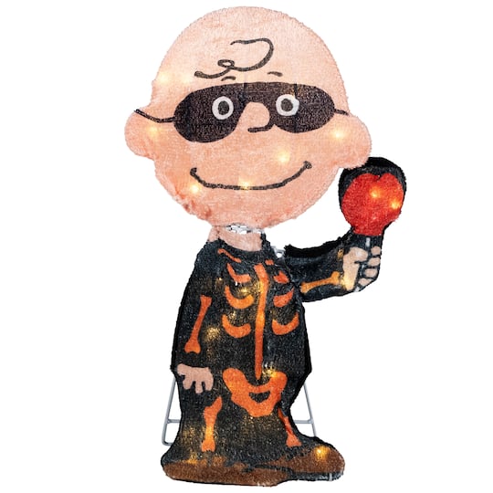 35853141 18 in. LED Lighted Charlie Brown Bones Outdoor Halloween Yard Decoration, Black